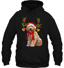 Load image into Gallery viewer, Goldendoodle Reindeer Santa Hat Christmas Lights T-Shirt, Ladies T-Shirt, LongSleeve, Sweatshirt, Hoodie 2D
