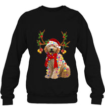 Load image into Gallery viewer, Goldendoodle Reindeer Santa Hat Christmas Lights T-Shirt, Ladies T-Shirt, LongSleeve, Sweatshirt, Hoodie 2D
