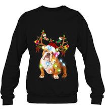 Load image into Gallery viewer, English Bulldog Reindeer Santa Hat Christmas Lights Version2 T-Shirt, Ladies T-Shirt, LongSleeve, Sweatshirt, Hoodie 2D
