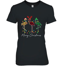 Load image into Gallery viewer, Merry Christmas Plaid Flamingo Santa Hat Reindeer Elf T-Shirt, Ladies T-Shirt, LongSleeve, Sweatshirt, Hoodie 2D
