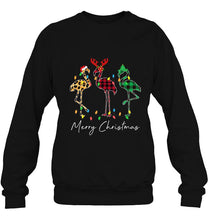 Load image into Gallery viewer, Merry Christmas Plaid Flamingo Santa Hat Reindeer Elf T-Shirt, Ladies T-Shirt, LongSleeve, Sweatshirt, Hoodie 2D
