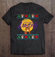 Load image into Gallery viewer, Los Angeles Lakers Dabbing Reindeer Basketball Christmas T-Shirt, Ladies T-Shirt, LongSleeve, Sweatshirt, Hoodie 2D
