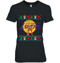 Load image into Gallery viewer, Los Angeles Lakers Dabbing Reindeer Basketball Christmas T-Shirt, Ladies T-Shirt, LongSleeve, Sweatshirt, Hoodie 2D
