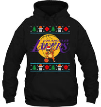 Load image into Gallery viewer, Los Angeles Lakers Dabbing Reindeer Basketball Christmas T-Shirt, Ladies T-Shirt, LongSleeve, Sweatshirt, Hoodie 2D
