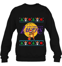 Load image into Gallery viewer, Los Angeles Lakers Dabbing Reindeer Basketball Christmas T-Shirt, Ladies T-Shirt, LongSleeve, Sweatshirt, Hoodie 2D
