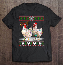 Load image into Gallery viewer, Chicken Christmas Lights Santa Hat Reindeer T-Shirt, Ladies T-Shirt, LongSleeve, Sweatshirt, Hoodie 2D
