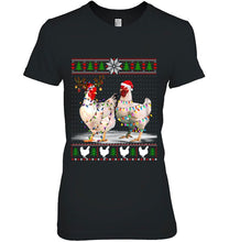Load image into Gallery viewer, Chicken Christmas Lights Santa Hat Reindeer T-Shirt, Ladies T-Shirt, LongSleeve, Sweatshirt, Hoodie 2D
