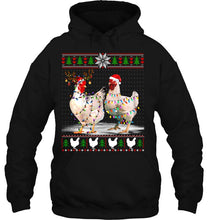 Load image into Gallery viewer, Chicken Christmas Lights Santa Hat Reindeer T-Shirt, Ladies T-Shirt, LongSleeve, Sweatshirt, Hoodie 2D
