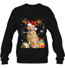 Load image into Gallery viewer, Golden Retriever Reindeer Santa Hat Christmas Lights Gift T-Shirt, Ladies T-Shirt, LongSleeve, Sweatshirt, Hoodie 2D
