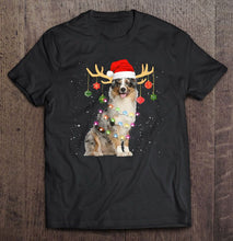 Load image into Gallery viewer, Australian Shepherd Santa Hat Reindeer Christmas Lights T-Shirt, Ladies T-Shirt, LongSleeve, Sweatshirt, Hoodie 2D
