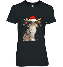 Load image into Gallery viewer, Australian Shepherd Santa Hat Reindeer Christmas Lights T-Shirt, Ladies T-Shirt, LongSleeve, Sweatshirt, Hoodie 2D
