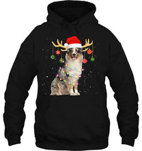 Load image into Gallery viewer, Australian Shepherd Santa Hat Reindeer Christmas Lights T-Shirt, Ladies T-Shirt, LongSleeve, Sweatshirt, Hoodie 2D
