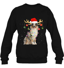 Load image into Gallery viewer, Australian Shepherd Santa Hat Reindeer Christmas Lights T-Shirt, Ladies T-Shirt, LongSleeve, Sweatshirt, Hoodie 2D
