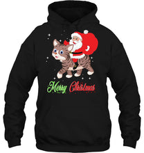 Load image into Gallery viewer, Merry Christmas Santa Claus Riding A Cat T-Shirt, Ladies T-Shirt, LongSleeve, Hoodie 2D
