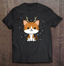 Load image into Gallery viewer, Cute Smile Cat Reindeer Costume Around Snow Christmas T-Shirt, Ladies T-Shirt, LongSleeve, Sweatshirt, Hoodie 2D

