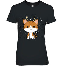 Load image into Gallery viewer, Cute Smile Cat Reindeer Costume Around Snow Christmas T-Shirt, Ladies T-Shirt, LongSleeve, Sweatshirt, Hoodie 2D
