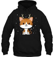 Load image into Gallery viewer, Cute Smile Cat Reindeer Costume Around Snow Christmas T-Shirt, Ladies T-Shirt, LongSleeve, Sweatshirt, Hoodie 2D

