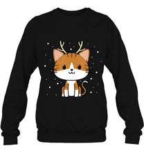 Load image into Gallery viewer, Cute Smile Cat Reindeer Costume Around Snow Christmas T-Shirt, Ladies T-Shirt, LongSleeve, Sweatshirt, Hoodie 2D
