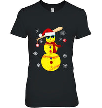 Load image into Gallery viewer, Christmas Softball Bat Snowman Santa Snowflake T-Shirt, Ladies T-Shirt,  Sweatshirt, Hoodie 2D
