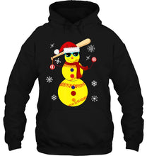 Load image into Gallery viewer, Christmas Softball Bat Snowman Santa Snowflake T-Shirt, Ladies T-Shirt,  Sweatshirt, Hoodie 2D
