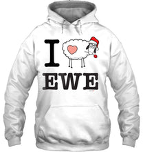 Load image into Gallery viewer, I Love Ewe ,Christmas Hat Sheep Love Heart I Love You T-Shirt, Ladies T-Shirt,  Sweatshirt, Hoodie 2D
