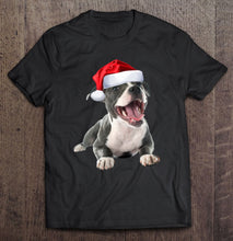 Load image into Gallery viewer, Cute Pit Bull Shirt Santa Hat Image Funny Dog Christmas T-Shirt, Ladies T-Shirt,  Sweatshirt, Hoodie 2D

