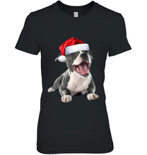 Load image into Gallery viewer, Cute Pit Bull Shirt Santa Hat Image Funny Dog Christmas T-Shirt, Ladies T-Shirt,  Sweatshirt, Hoodie 2D
