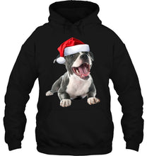 Load image into Gallery viewer, Cute Pit Bull Shirt Santa Hat Image Funny Dog Christmas T-Shirt, Ladies T-Shirt,  Sweatshirt, Hoodie 2D
