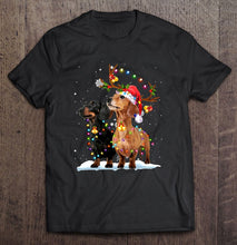 Load image into Gallery viewer, Christmas Light Dachshund Santa Hat T-Shirt, Ladies T-Shirt,  Sweatshirt, Hoodie 2D
