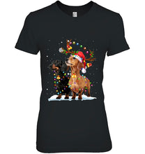 Load image into Gallery viewer, Christmas Light Dachshund Santa Hat T-Shirt, Ladies T-Shirt,  Sweatshirt, Hoodie 2D
