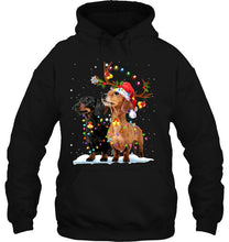 Load image into Gallery viewer, Christmas Light Dachshund Santa Hat T-Shirt, Ladies T-Shirt,  Sweatshirt, Hoodie 2D
