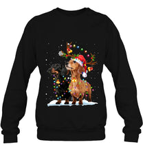 Load image into Gallery viewer, Christmas Light Dachshund Santa Hat T-Shirt, Ladies T-Shirt,  Sweatshirt, Hoodie 2D
