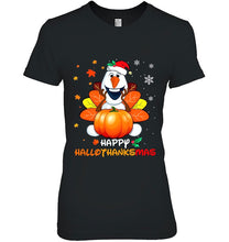 Load image into Gallery viewer, Happy Hallothanksmas Olaf Frozen Pumpkin Halloween Christmas T-Shirt, Ladies T-Shirt,  Sweatshirt, Hoodie 2D

