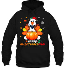 Load image into Gallery viewer, Happy Hallothanksmas Olaf Frozen Pumpkin Halloween Christmas T-Shirt, Ladies T-Shirt,  Sweatshirt, Hoodie 2D
