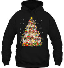 Load image into Gallery viewer, Funny Shih Tzu Santa Hat Christmas Tree Lights T-Shirt, Ladies T-Shirt,  Sweatshirt, Hoodie 2D
