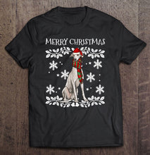 Load image into Gallery viewer, Merry Christmas Ornament Greyhound Xmas Santa SIZE GUIDE T-Shirt, Ladies T-Shirt,  Sweatshirt, Hoodie 2D
