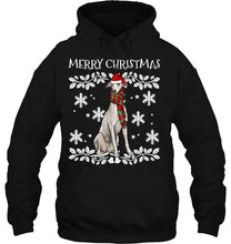 Load image into Gallery viewer, Merry Christmas Ornament Greyhound Xmas Santa SIZE GUIDE T-Shirt, Ladies T-Shirt,  Sweatshirt, Hoodie 2D
