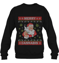 Load image into Gallery viewer, Merry Cannabis Santa Clause Weed Ugly Christmas Sweater 420 T-Shirt, Ladies T-Shirt, LongSleeve, Sweatshirt, Hoodie 2D
