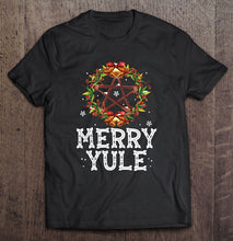 Load image into Gallery viewer, Merry Yule Winter Solstice Holly Pentagram Gift T-Shirt, Ladies T-Shirt,  Sweatshirt, Hoodie 2D
