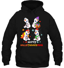 Load image into Gallery viewer, Happy Hallothanksmas Olaf Frozen Version T-Shirt, Ladies T-Shirt,  Sweatshirt, Hoodie 2D

