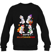 Load image into Gallery viewer, Happy Hallothanksmas Olaf Frozen Version T-Shirt, Ladies T-Shirt,  Sweatshirt, Hoodie 2D
