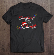 Load image into Gallery viewer, Christmas Begin With Christ Tee Christmas Fairy Light T-Shirt, Ladies T-Shirt,  Sweatshirt, Hoodie 2D
