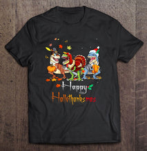 Load image into Gallery viewer, Happy Hallothanksmas T-Rex Dinosaur T-Shirt, Ladies T-Shirt,  Sweatshirt, Hoodie 2D
