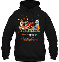 Load image into Gallery viewer, Happy Hallothanksmas T-Rex Dinosaur T-Shirt, Ladies T-Shirt,  Sweatshirt, Hoodie 2D
