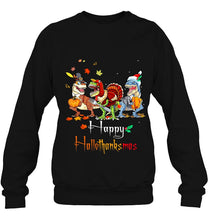 Load image into Gallery viewer, Happy Hallothanksmas T-Rex Dinosaur T-Shirt, Ladies T-Shirt,  Sweatshirt, Hoodie 2D
