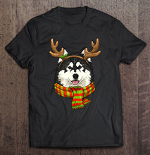 Load image into Gallery viewer, Alaskan Malamute Christmas Reindeer Antlers Dog Xmas T-Shirt, Ladies T-Shirt, LongSleeve, Sweatshirt, Hoodie 2D
