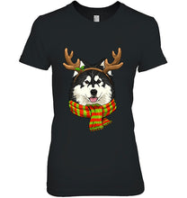 Load image into Gallery viewer, Alaskan Malamute Christmas Reindeer Antlers Dog Xmas T-Shirt, Ladies T-Shirt, LongSleeve, Sweatshirt, Hoodie 2D
