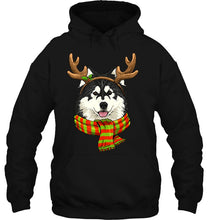 Load image into Gallery viewer, Alaskan Malamute Christmas Reindeer Antlers Dog Xmas T-Shirt, Ladies T-Shirt, LongSleeve, Sweatshirt, Hoodie 2D
