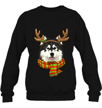 Load image into Gallery viewer, Alaskan Malamute Christmas Reindeer Antlers Dog Xmas T-Shirt, Ladies T-Shirt, LongSleeve, Sweatshirt, Hoodie 2D
