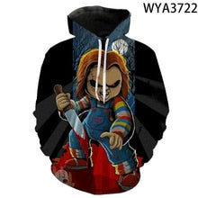2020comfortable men's and women's Chucky Halloween doll horror Hoodie pullover all cover printed 3D